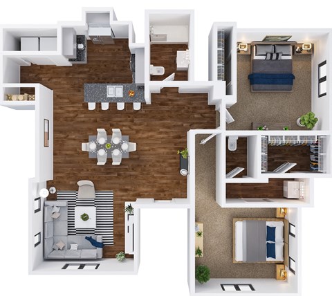 Floor plan for 2 beds, 2 baths, 1229 sqft